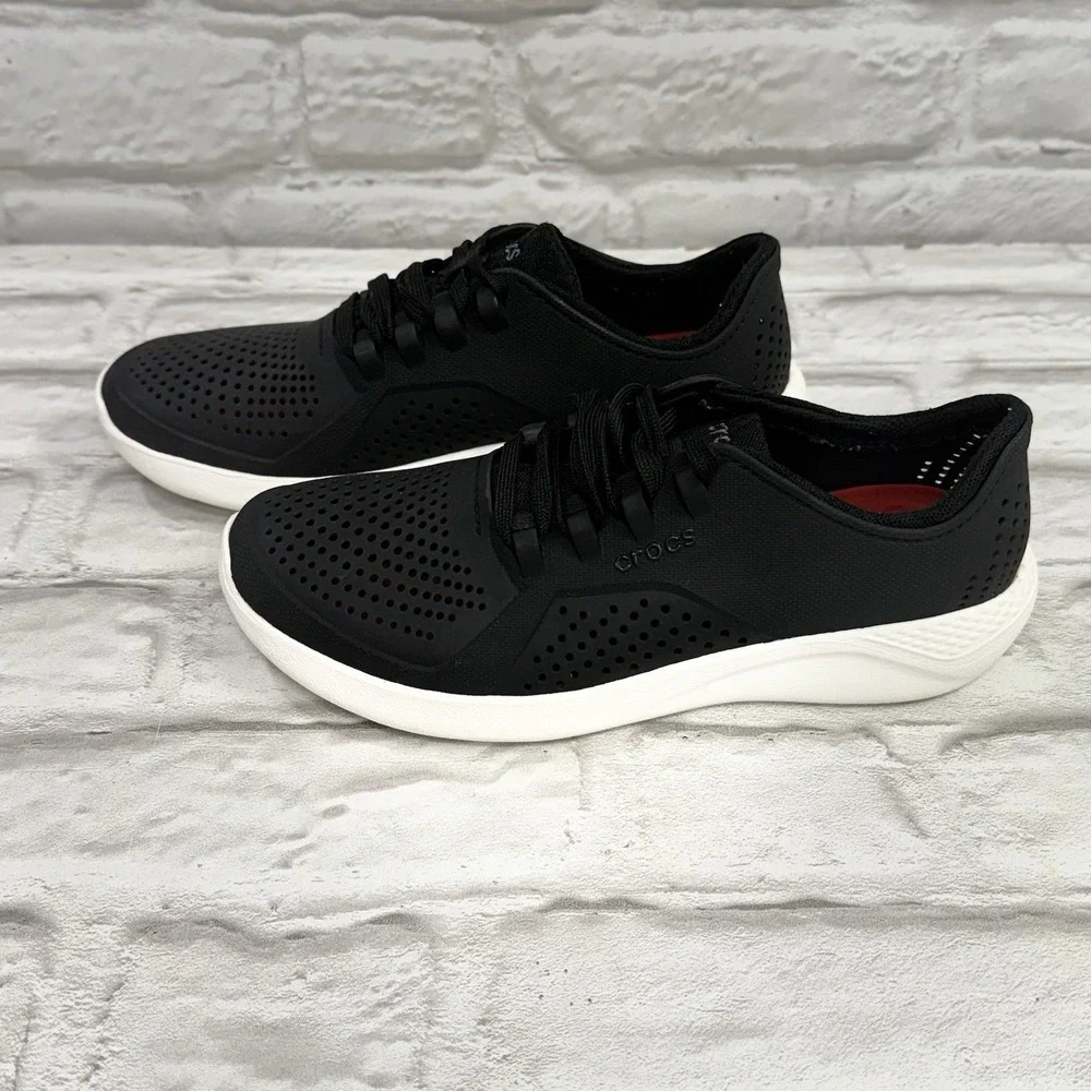 Crocs LiteRide Pacer Women's Sz 9 Black & White Lace Up Athletic Comfort Shoes